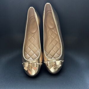 Michael Kors Gold Quilted Ballet Flats | Women's 7M | Bow Detail | No Scuffs